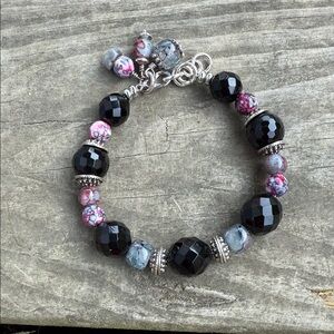 Elegant Black crystal  and Pink Beaded Bracelet